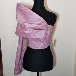ASOS Luxe Pink Glitter Sparkle One Structured Pleated Arm Crop Top Size 2 NWT